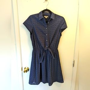 J Crew Mercantile Navy Blue Eyelet Knot Front Shirt Dress, XS
